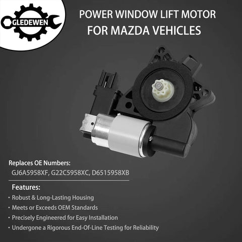 Mazda Window Lift Motor Replacement for Mazda 3 5 6 CX 7 9 RX 8 OEM Fit, black and silver power window regulator motor on gray background