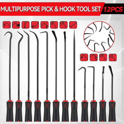 12 Piece Pick And Hook Tools Set Long And Mini Automotive Pick Set For O Ring Oil Seal And Gasket Removal With Non Slip Grip