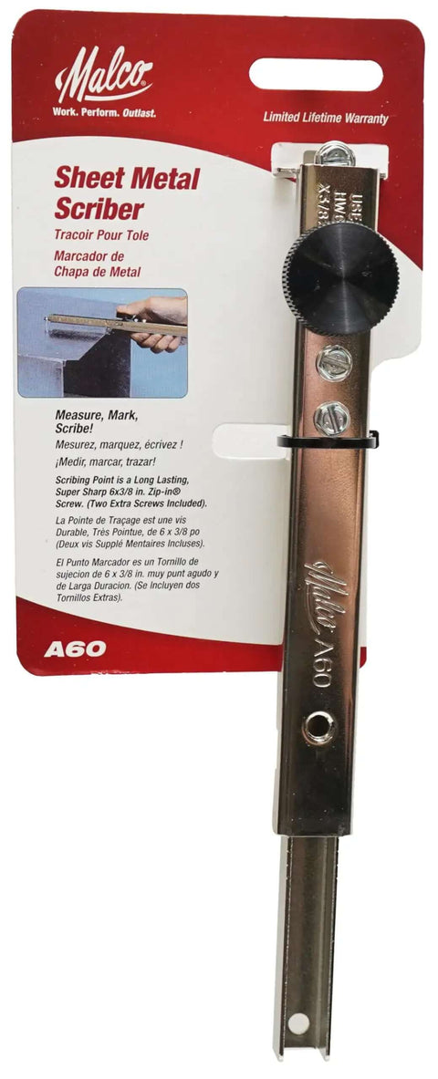 Pro-Grade Adjustable Sheet Metal Scribe With 1/4 To 12-1/2 In Range, 1/8 In Graduations, packaged on display card