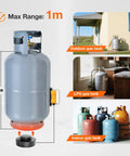 Smart WiFi LPG Tank Level Sensor with high accuracy ultrasonic detection for Tuya Smart Life app, showing tank setup options.