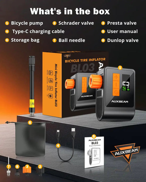 Tiny Bike Pump With Gauge And Auto Shutoff, 120 PSI On The Go Electric Bicycle Pump For Presta And Schrader Valves, Fast Inflation For Road, Mountain, City Bikes EBikes And Sports Balls