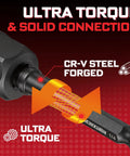 Heavy Duty Universal Socket Set With SAE And Metric Sockets CR-V steel impact driver detail for Ultra Torque and Solid Connection.