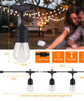 Warm 48 Foot Outdoor String Lights With Vintage Edison Bulbs 15 Bulbs At 11W Waterproof UL Listed Commercial Grade Perfect For Porch