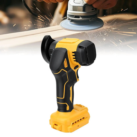 Heavy Duty Portable Three Inch Cordless Angle Grinder And Mini Circular Saw Featuring Badass Brushless Motor Dual Mode Setup For No Sweat Wood Metal Tile Cutting Jobs close-up on handheld tool with sparks, battery powered design