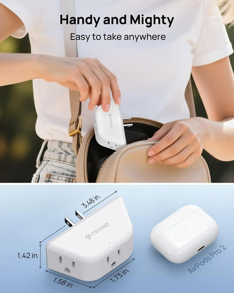 Angled Three Way Wall Outlet Extender Super Handy Power Adapter That Transforms One Socket Into Three Charging Ports, compact design for travel.