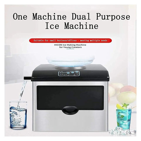 No Fuss Chill Ready Countertop Ice Maker Portable Electric Ice Cube Machine With Self Cleaning Feature Fast 25 KG Daily Output with glass of water.