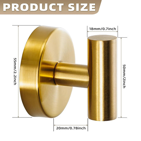 Side view of suction cup hook in brushed gold finish, showing dimensions, for shower and kitchen no drill mounting on smooth surfaces.