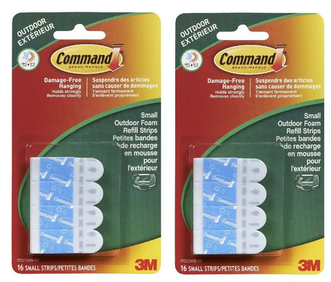 Outdoor Foam Hanging Strip Refills Small White 32 Strips 2 Pack 16 Strips Each Weatherproof No Damage Reusable Wall Hangers