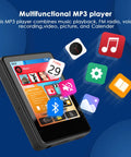 Bluetooth MP3 Player With Built-In Speaker For Kids, Pocket Sized Mini Music Player With FM Radio, icons showing features
