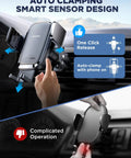 15W Wireless Car Charger With Auto Clamping Air Vent Mount for iPhone 17/16/15 Pro Max in use, highlighting auto-clamp feature.