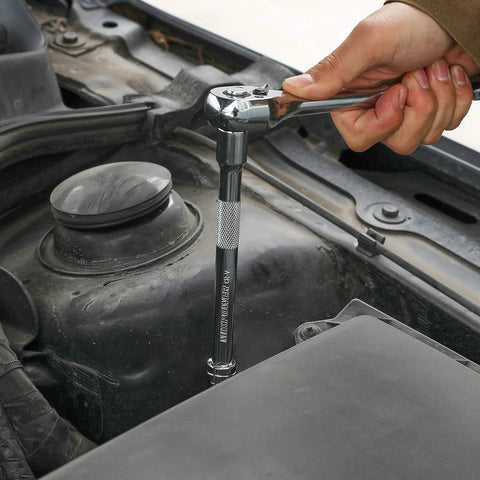 Using Beefy Duty 9 Piece Socket Extension Bar Set for Quarter Inch on engine, CRV steel with mirror finish, automotive repair.