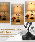 3 Way Dimmable Touch Table Lamps Set Of 2 For Living Room And Bedroom With USB Charging Ports Bedside Nightstand Reading Lamps Vintage Vine Design Bulbs Included Retro End Table Office Lighting