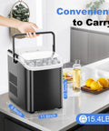 NEWBULIG countertop ice maker with handle, black body, transparent lid, ice cubes visible.