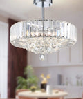 Raindrop Crystal Chandelier With Five Lights, Round Pendant Ceiling Light That Pops, Downrod Fixture, showing crystal details.