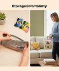 Dope All In One Punch Needle Kit in storage bag on table and carried by woman, showing portability and organization.