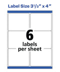 Pro Grade Printable Shipping And Mailing Labels Featuring Sweet Sure Feed Tech For Laser Printers With Trueblock Total Coverage To Hide Old Tags 3-1/3 X 4 Inches White 600 Sheets layout showing 6 labels per sheet