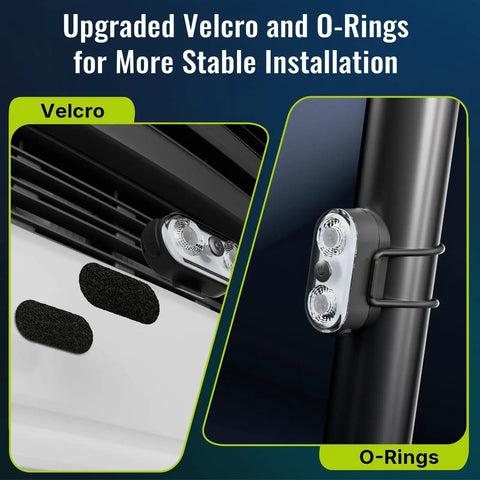 Focus keyword showing Velcro and O-rings for Wireless Interior Ambient LED Light Kit For Cars, 2 Pack With Button And Remote, USB-C Rechargeable.