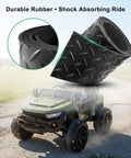 Real Rubber Tire Upgrade Kit for Power Wheels Kids Ride On Cars displayed with toy car on gravel terrain
