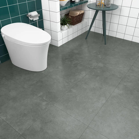 Bathroom with Marble Grey Peel And Stick Vinyl Floor Tiles 12x12 Inch Pack Of 20 Self Adhesive Waterproof Flooring installed