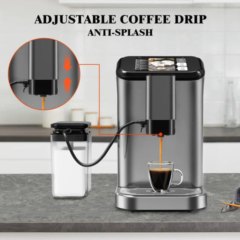 Top Notch Fully Automatic Espresso Machine With Smart Tft Display And One Touch Programs Featuring Dual Boiler Extraction Plus Quick Auto Milk Frother For No Stress Cafe Sips At Home Or Office with adjustable coffee drip.