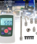 Portable 100n Push Pull Force Meter With Backlit Screen And Auto Shutdown All Around Digital Force Tester For Precise Tension And Compression Easy Readout For Lab And Field Testing, front view with test probes