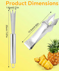 4 Piece Pineapple Eye Remover Kit With Stainless Steel Core Cutter And Peeler Easy Slicer dimensions next to pineapple