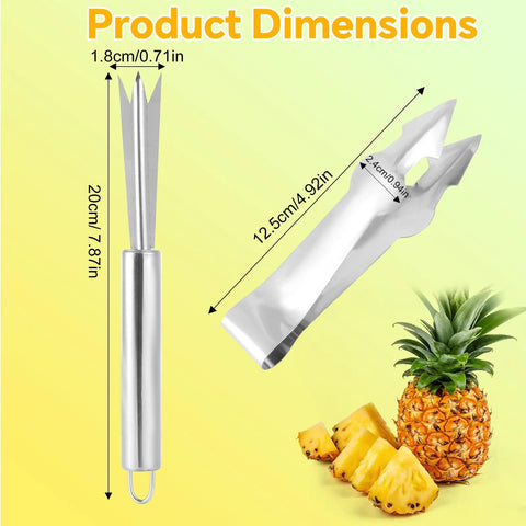 4 Piece Pineapple Eye Remover Kit With Stainless Steel Core Cutter And Peeler Easy Slicer dimensions next to pineapple