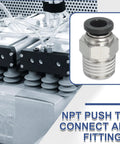 Five Pack Beefy NPT Push To Connect Air Fittings Male Straight 1/4 Inch Tube OD To 1/4 Inch NPT Thread Adapter close-up