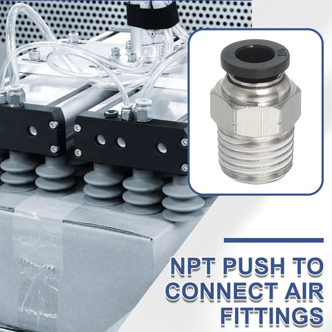 Five Pack Beefy NPT Push To Connect Air Fittings Male Straight 1/4 Inch Tube OD To 1/4 Inch NPT Thread Adapter close-up