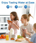 Family enjoying breakfast and water, highlighting Brita And Mavea Compatible Water Filter Replacement Pack for Pitchers And Dispensers.