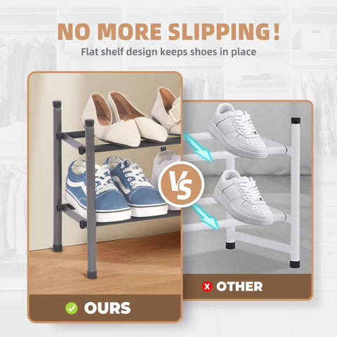 Comparison of Expandable Shoe Rack For Closet And Entryway, Metal 8 Pairs Stackable Organizer versus other rack, flat design highlighted.