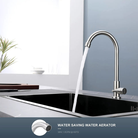 Cold Water Only Kitchen Faucet With Heavy Duty Solid Stainless Steel Construction Built To Last Deck Mount Bar Faucet running water.
