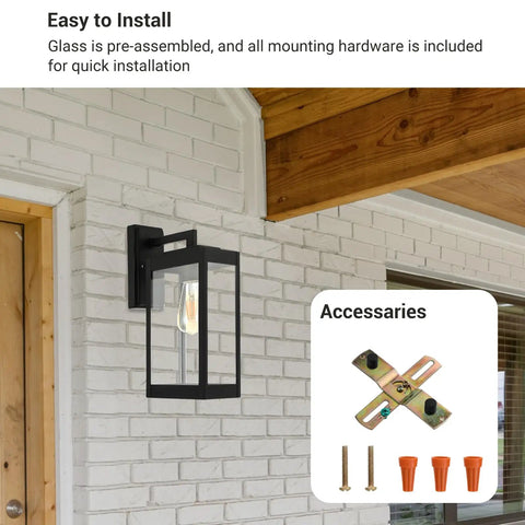 Dope Outdoor Wall Light Fixture With Clear Glass Shade, Matte Black Exterior Sconce for Garage and Patio, mounted on white wall