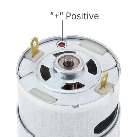 Beefed Up 24V 40000 RPM High Speed DC Motor With Fine 10 Teeth Gear Upgrade close-up of motor top view with positive terminal