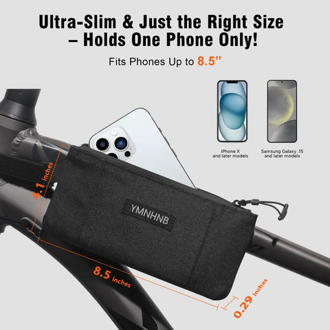 Water Resistant Top Tube Bike Bag For Phone And Cards Grab And Go Compact Frame Pouch fitting iPhone and Samsung on bike frame