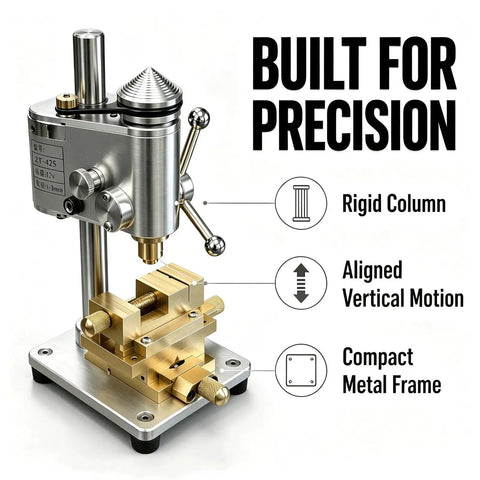 Mini Benchtop Drill Press With Variable Speed For Precision Watch Repair And Jewelry Making 0.01mm Accuracy soft metal drilling tool.