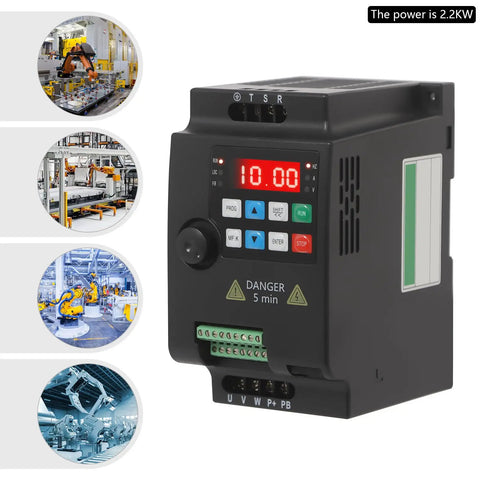 Rock Solid Variable Frequency Drive VFD Inverter For CNC Spindle Motor 3HP 2.2KW showing digital display and connection ports