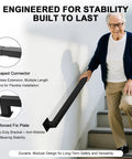 Six Foot Black Metal Wall Mounted Stair Handrail Featuring Industrial Pipe Styling And A Legit Five Hundred Pound Weight Limit safe for home staircases.
