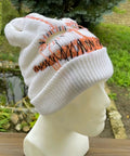 Distressed Halloween Balaclava Full Face Mask With Knit Beanie Hooded Style on display outdoors on a mannequin head