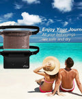 Killer Waterproof Fanny Pack Phone Pouch Dry Bag on beach with sea background and couple relaxing.