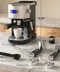 20 Bar Espresso Machine Semi Automatic Home Barista Coffee Maker With Milk Frother Steam Wand And 45 Ounce Removable Water Tank With Brushed Stainless Steel Finish on countertop with accessories