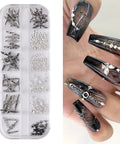 3D Metal Punk Nail Charms Set With Belt Spikes Rivets And Gothic Cross Studs In Silver Black White Mixed Sizes For Dope DIY Manicure alloy box