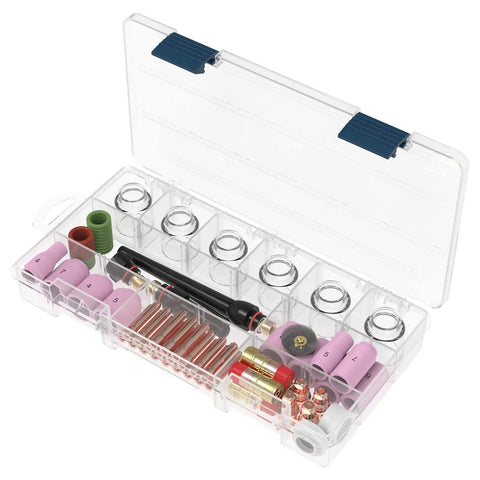 71 Piece TIG Welding Torch Stubby Gas Lens Glass Cup Kit for WP 17 18 26 With Size 12 Glass Cup and Consumables in case