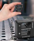 Hand holding a Pro Grade Magnetizer And Demagnetizer Kit for screwdrivers, bits, small tools and drills, black 3 pack.
