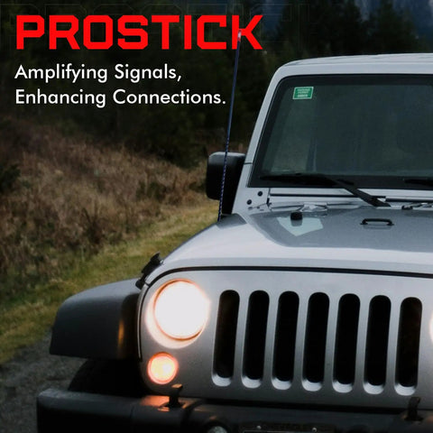 Beefy 4 Foot Fiberglass CB Radio Antenna, 1000 Watt Rated, on Jeep, VibraSorb Anti Breakage Design, Black Finish, Off-road Setting