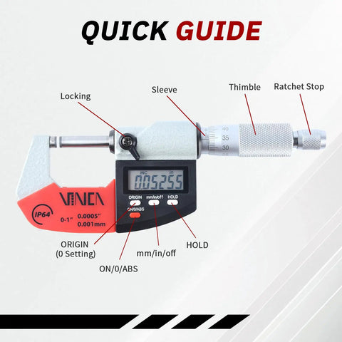 Next-Level Digital Micrometer 0 To 1 Inch And 0 To 25 mm Range, Ultra Precise 0.00005 Inch And 0.001 mm Resolution, IP64 Waterproof, Hold Function, Carbide Tip, Dual Readout LCD For Easy Machining QC And Precision Measuring