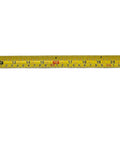Close-up of 25 Foot Auto Lock Tape Measure with Easy To Read 1/8 Inch Markings, 16 Inch On Center, yellow blade with black numbers