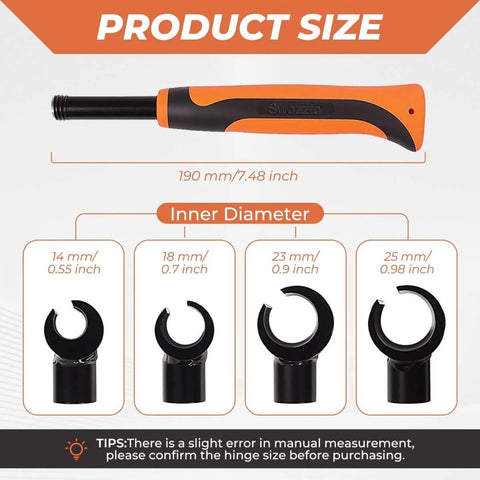 Four interchangeable wrench adapters for Door Hinge Gap Adjusting Tool Kit with rubber grip, showing sizes 14mm-25mm.