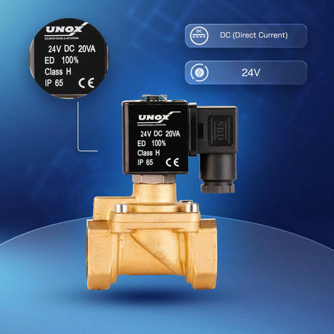 1 Inch NPT Solenoid Valve 24V DC Brass Normally Closed Control Valve For Water And Air, heavy-duty valve front view.