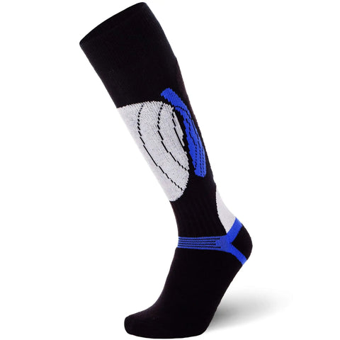 Elite Wool Race Ski Socks For Cold Weather Skiing And Snowboarding, Comfy And Breathable Warm Wool Blend, Black Blue, Large XL